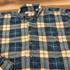 NATURALIFE Plaid Button Down Long Sleeve Corduroy Shirt Men's XL Blue Tan